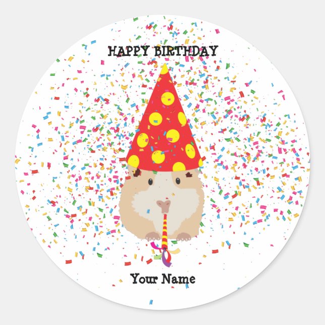 Sticker Rond Fête du hamster - Animaux à l'anniversaire Nom de  (Devant)