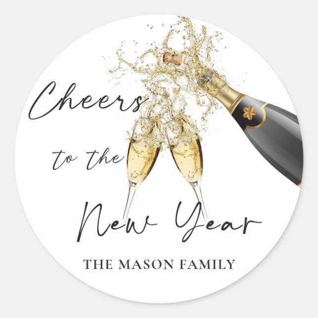 Sticker Rond Fête du Nouvel An avec Champagne Doré  (Devant)
