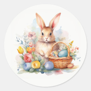 Sticker Rond Fête du printemps - Lapin de Pâques