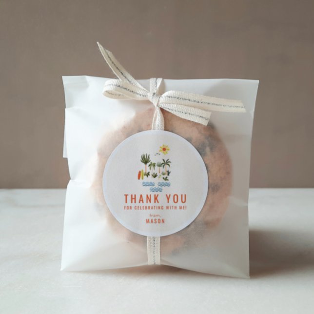 Sticker Rond Fête du Surf Birthday Thank You Favor Classic (Créateur téléchargé)