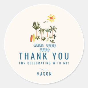 Sticker Rond Fête du Surf Birthday Thank You Favor Classic