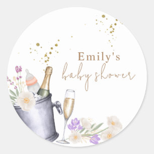 Sticker Rond Fête Élégante Bouteille de Champagne Bébé à Voir