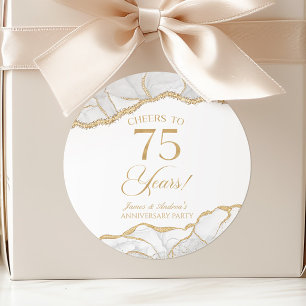 Sticker Rond Fête élégante d'anniversaire de 75 ans en or blanc