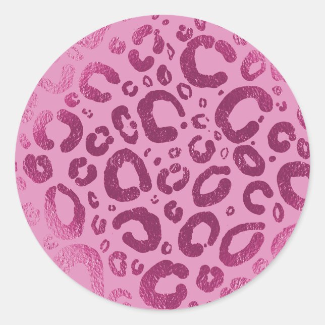 Sticker Rond Fête Empreinte de léopard de Glam rose foncé et cl (Devant)