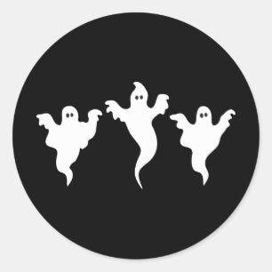 Sticker Rond Fête fantasmagorique Halloween 3 fantômes noir et 