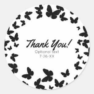 Sticker Rond Fête Favori personnalisé avec Papillons Noirs sur