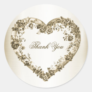 Sticker Rond Fête Floral Or Ornate Coeur Frame Élégant