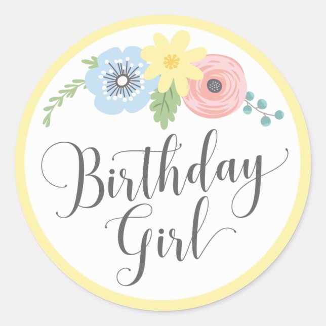 Sticker Rond Fête Florale Jaune d'anniversaire Fille Bébé & Enf (Devant)