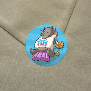 Sticker Rond Fête Heure Drôle Rhino Inflatable Dessin