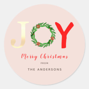 Sticker Rond Fête Holly Wreath Rose de la Gold Joy moderne
