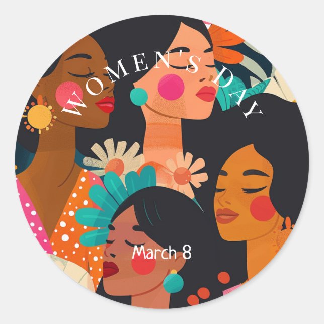 Sticker Rond Fête internationale des femmes rose florale (Devant)
