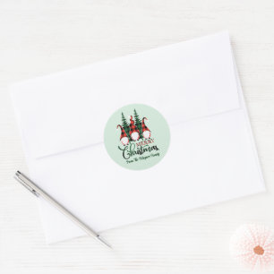 Sticker Rond fête Joyeux gnomes de Noël ajouter le nom