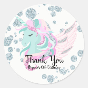 Sticker Rond Fête Licorne Étincelle d'Argent au Pays de l'Hiver