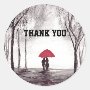 Sticker Rond Fête mariage du couple d'amour parapluie rouge