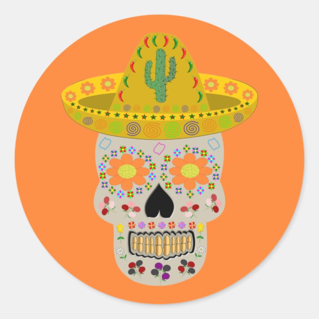 Sticker Rond Fête mexicaine du crâne mort (Devant)