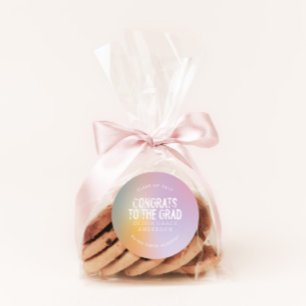 Sticker Rond Fête moderne pastel arc-en-ciel rose photo graduat