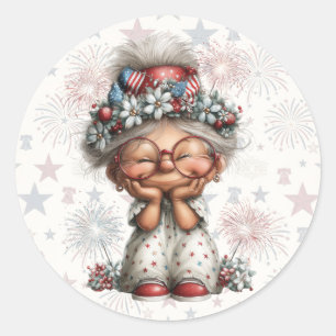 Sticker Rond Fête nationale, grand-mère rêveuse