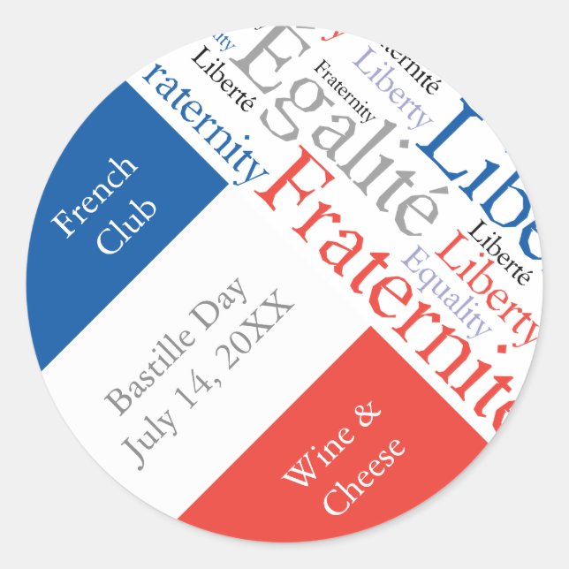 Sticker Rond Fête ou événement avec Drapeau de France (Devant)