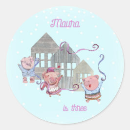 Sticker Rond Fête personnalisée de trois petits cochons