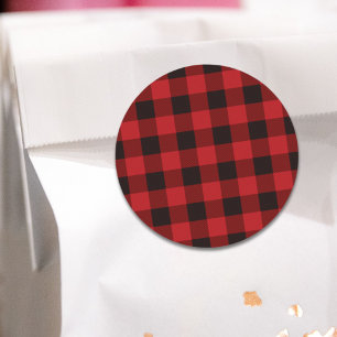 Sticker Rond fête plaid rouge rustique d'hiver bûcheron