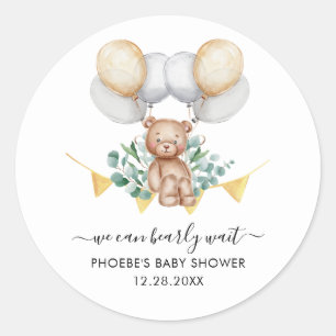 Sticker Rond Fête Prénatale Ballons Ourson Eucalyptus