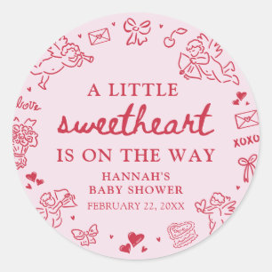Sticker Rond Fête Prénatale Bébé Doux Petit Cœur Dessiné à la M