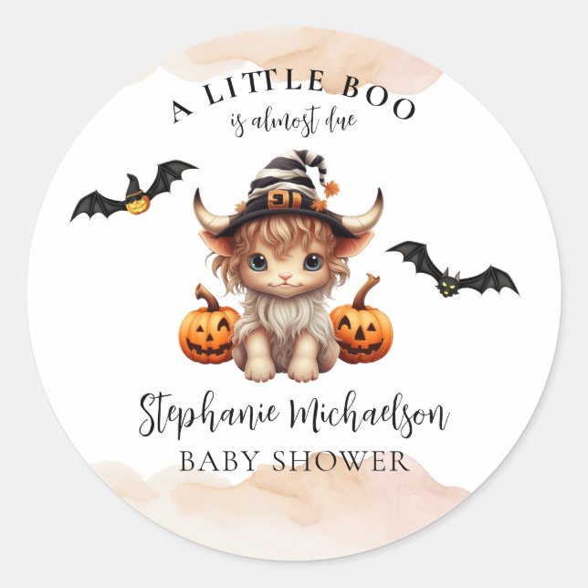Sticker Rond Fête Prénatale de Bébé Little Boo Vache d'Hallowee (Devant)