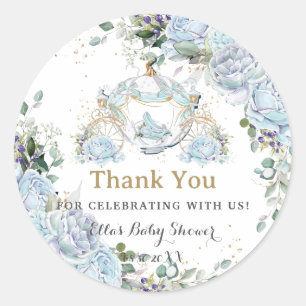 Sticker Rond Fête Prénatale de Bébé Princesse aux Roses Bleues 