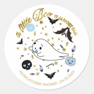 Sticker Rond Fête prénatale pour bébé garçon Halloween Little B
