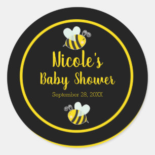Sticker Rond Fête Prénatale Thème Abeille Noir et Jaune Bumble