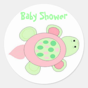 Sticker Rond Fête Prénatale Tortue Rose