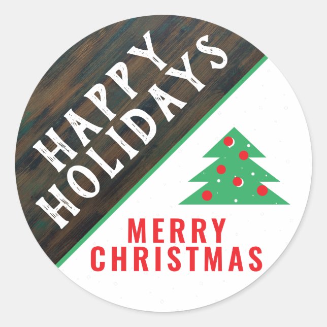 Sticker Rond Fête Rustique Green neige Noël Arbre de Noël (Devant)