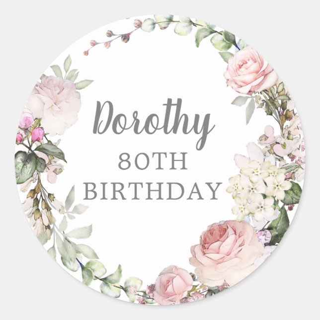 Sticker Rond Fête Rustique rose 80e anniversaire (Devant)