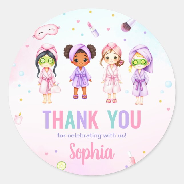 Sticker Rond Fête Spa de beauté fille fête d'anniversaire (Devant)