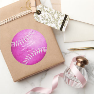Sticker Rond fête sportive de softball rose vif merci