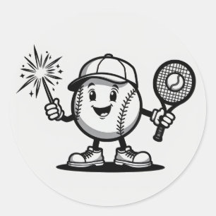 Sticker Rond Fête sportive : Joyeux baseball avec Sparkler a