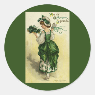 Sticker Rond Fête vintage de la St Patrick, Shamrock verte
