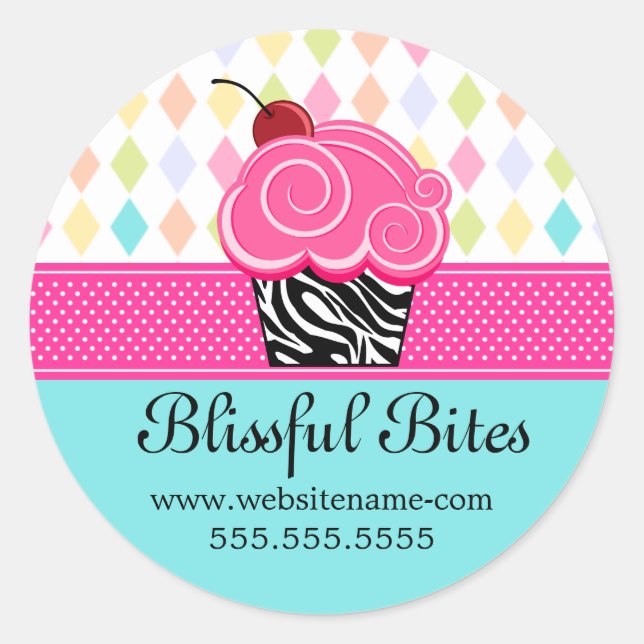 Sticker Rond Fête Whimsical Cerry Cupcake Boulangerie Couvercle (Devant)
