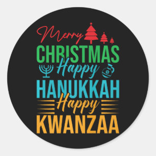 Sticker Rond Fêter Joyeux Noël Joyeux Hanoukka Happy