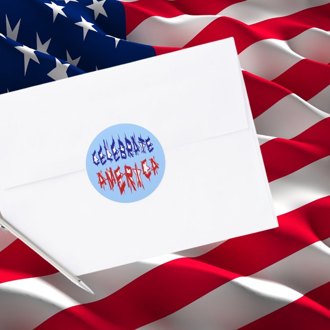Sticker Rond Fêter l'Amérique Drapeau spécial Typographie Bleu  (Celebrate America Flag Font #2 Classic Round Sticker)