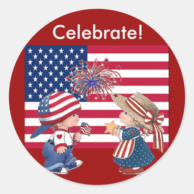 Sticker Rond Fêter le drapeau américain (Devant)