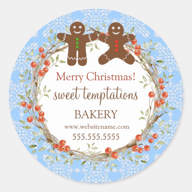 Sticker Rond Fêtes de Noël Berry Wreath Gingpain Hommes (Devant)