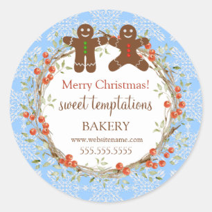 Sticker Rond Fêtes de Noël Berry Wreath Gingpain Hommes