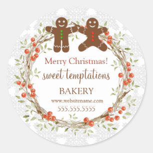 Sticker Rond Fêtes de Noël Berry Wreath Gingpain Hommes