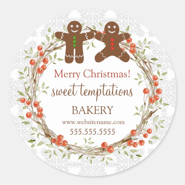 Sticker Rond Fêtes de Noël Berry Wreath Gingpain Hommes (Devant)