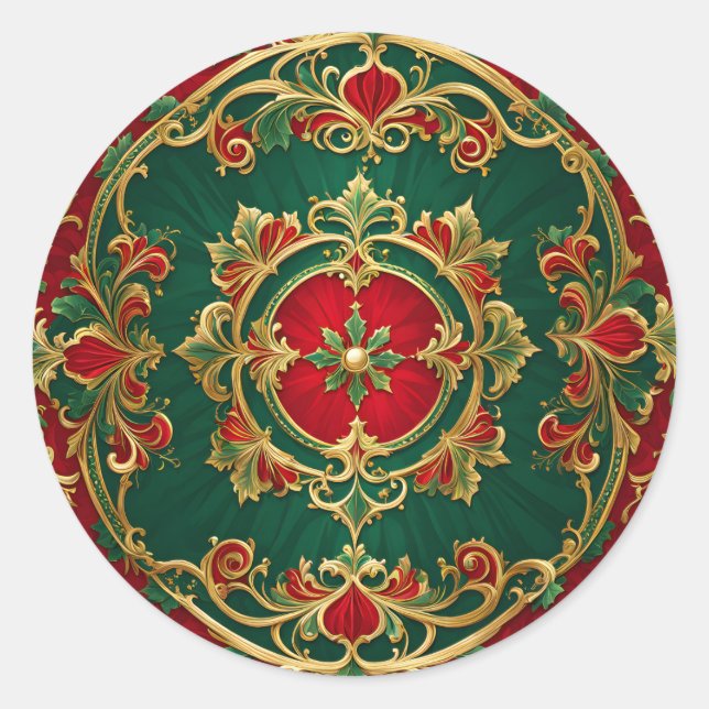 Sticker Rond Fêtes de Noël Décoratives Rouge Vert (Devant)