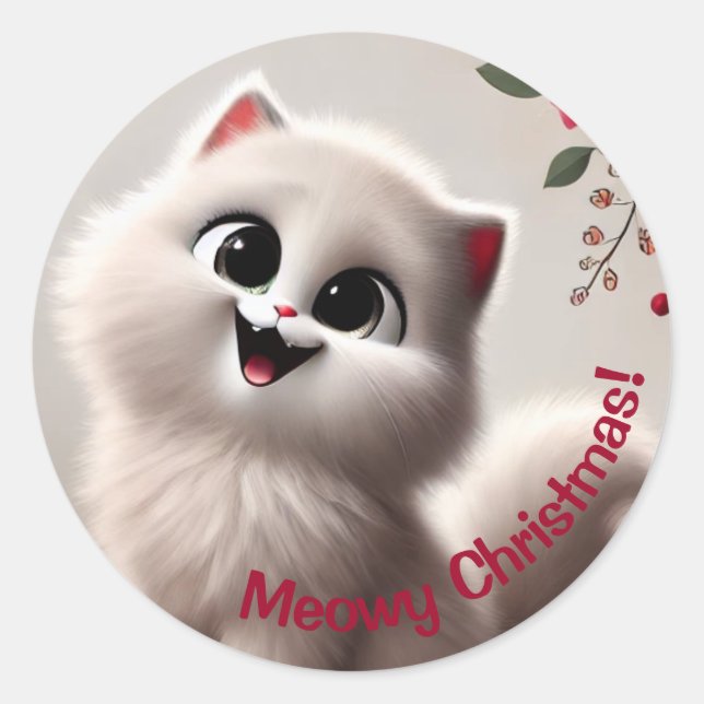 Sticker Rond Fêtes de Noël Meowy (Devant)