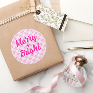 Sticker Rond Fêtes de Noël rose pâle Joyeux Bright