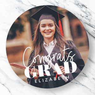 Sticker Rond Fêtes Grad Moderne Simple Script Photo personnalis