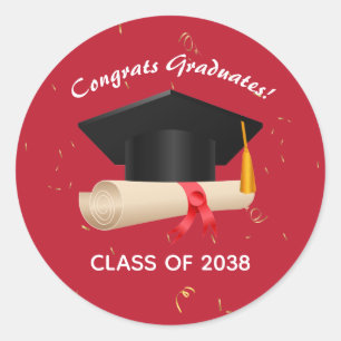 Sticker Rond Fêtes Graduates Classe de l'année Graduation Rouge